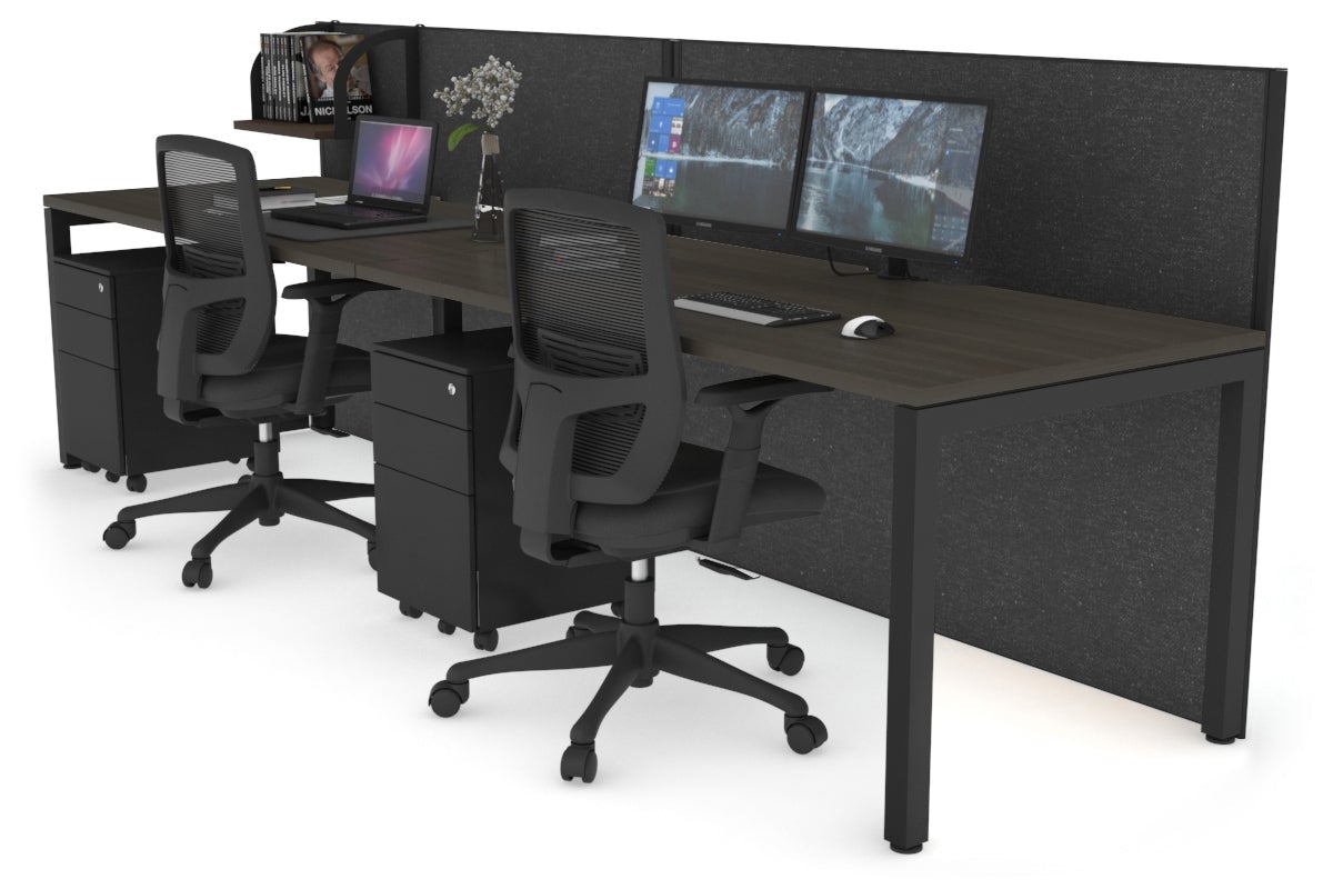 Horizon Quadro 2 Person Run Square Leg Office Workstations [1200L x 800W with Cable Scallop] Jasonl black leg dark oak moody charcoal (1200H x 2400W)
