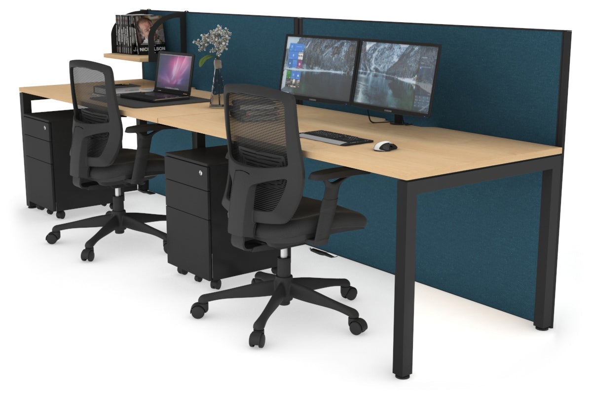 Horizon Quadro 2 Person Run Square Leg Office Workstations [1200L x 800W with Cable Scallop] Jasonl black leg maple deep blue (1200H x 2400W)