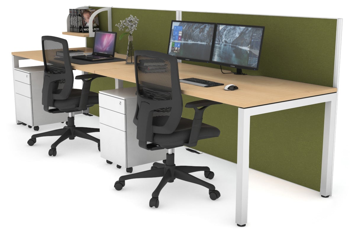 Horizon Quadro 2 Person Run Square Leg Office Workstations [1200L x 800W with Cable Scallop] Jasonl white leg maple green moss (1200H x 2400W)