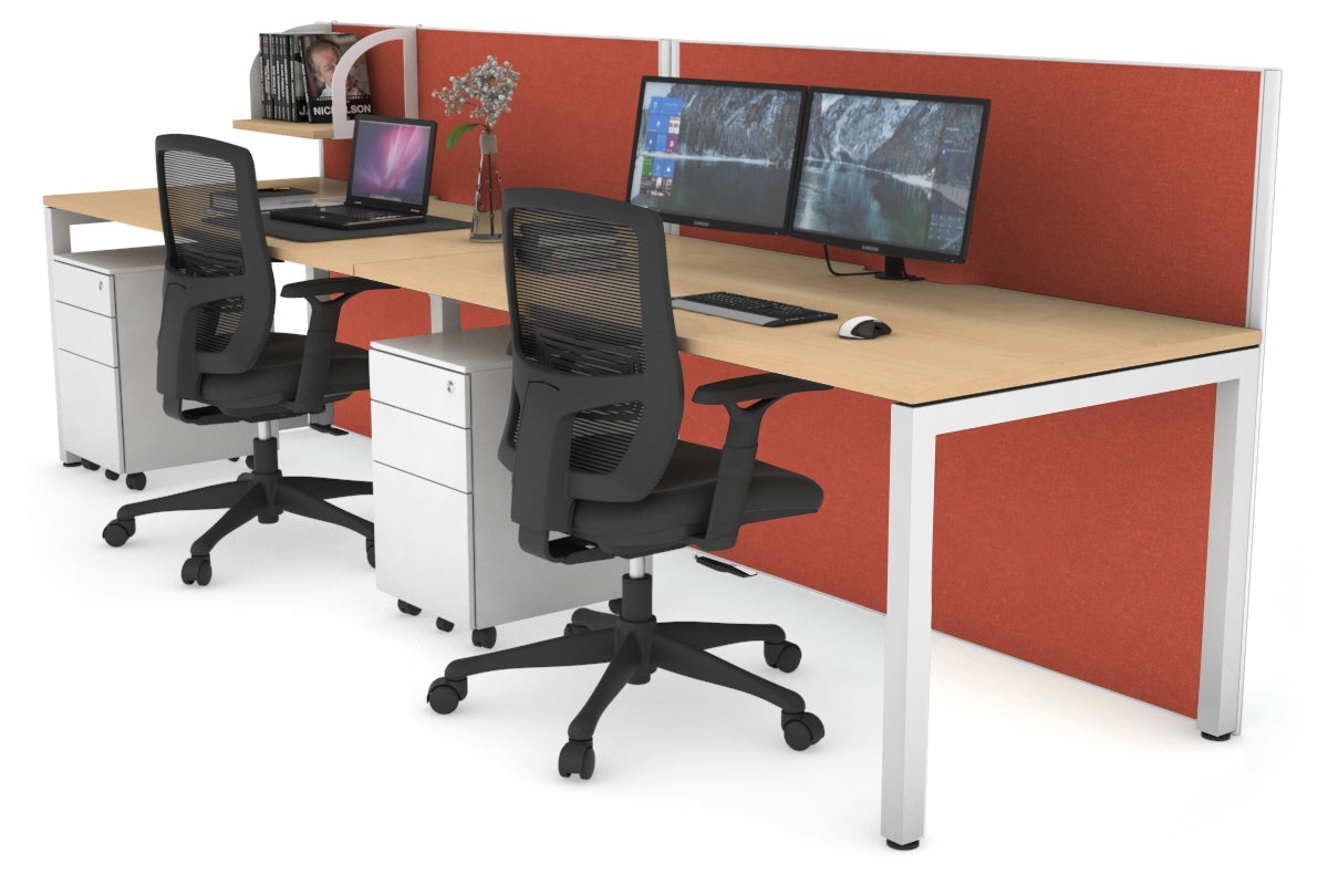 Horizon Quadro 2 Person Run Square Leg Office Workstations [1200L x 800W with Cable Scallop] Jasonl white leg maple orange squash (1200H x 2400W)