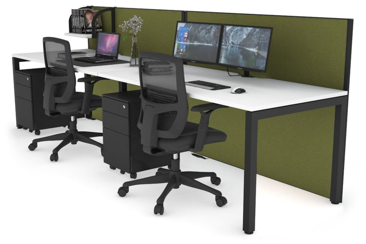 Horizon Quadro 2 Person Run Square Leg Office Workstations [1200L x 800W with Cable Scallop] Jasonl black leg white green moss (1200H x 2400W)