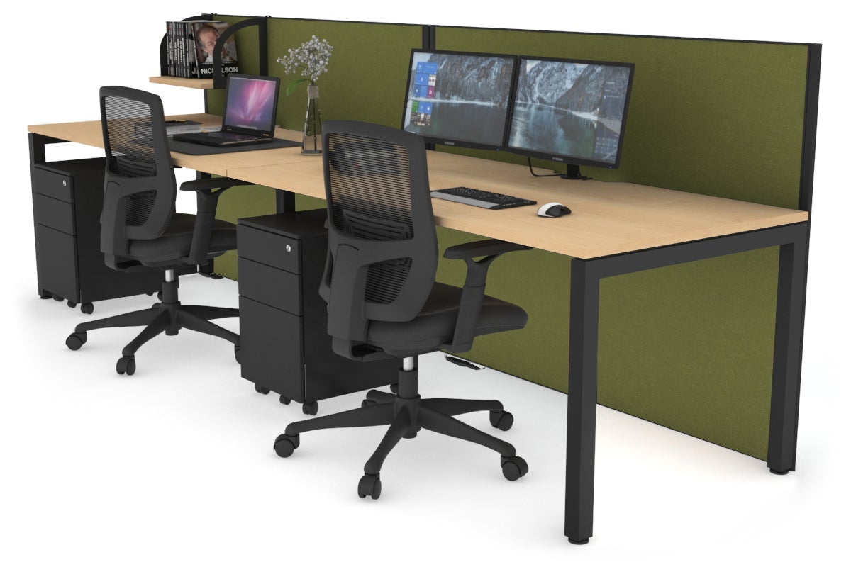 Horizon Quadro 2 Person Run Square Leg Office Workstations [1200L x 800W with Cable Scallop] Jasonl black leg maple green moss (1200H x 2400W)