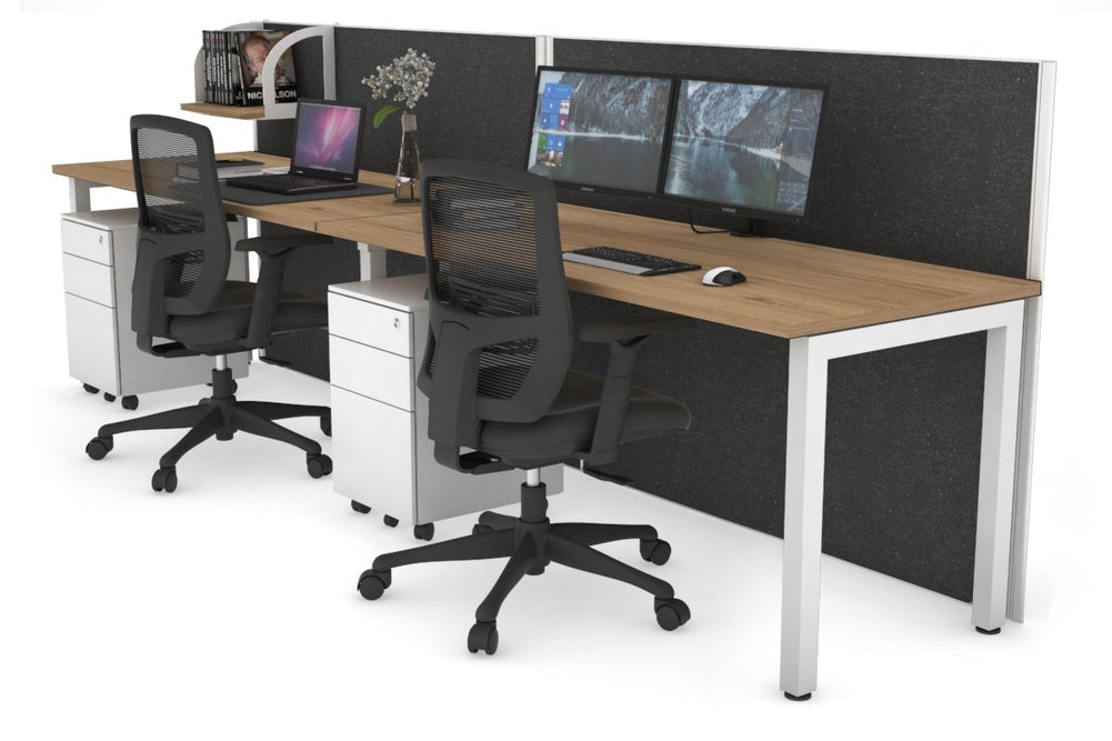 Horizon Quadro 2 Person Run Square Legs Office Workstation [1400L x 700W]-white leg salvage oak moody charcoal (1200H x 2800W)