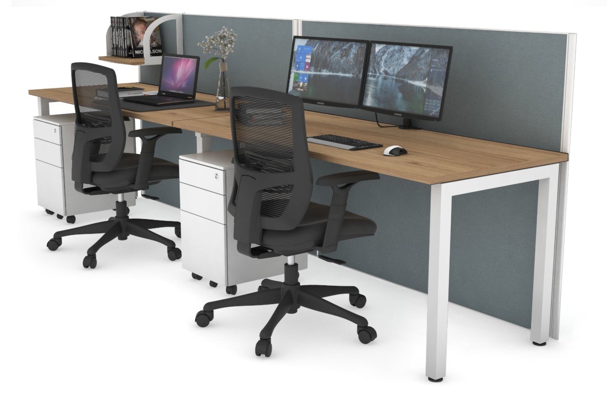 Horizon Quadro 2 Person Run Square Leg Office Workstations [1400L x 700W] Jasonl white leg salvage oak cool grey (1200H x 2800W)