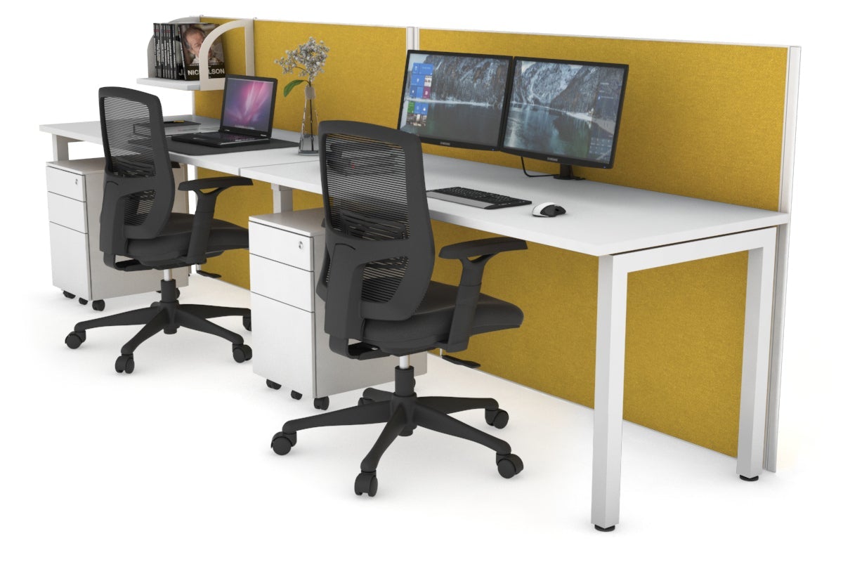 Horizon Quadro 2 Person Run Square Leg Office Workstations [1400L x 700W] Jasonl white leg white mustard yellow (1200H x 2800W)