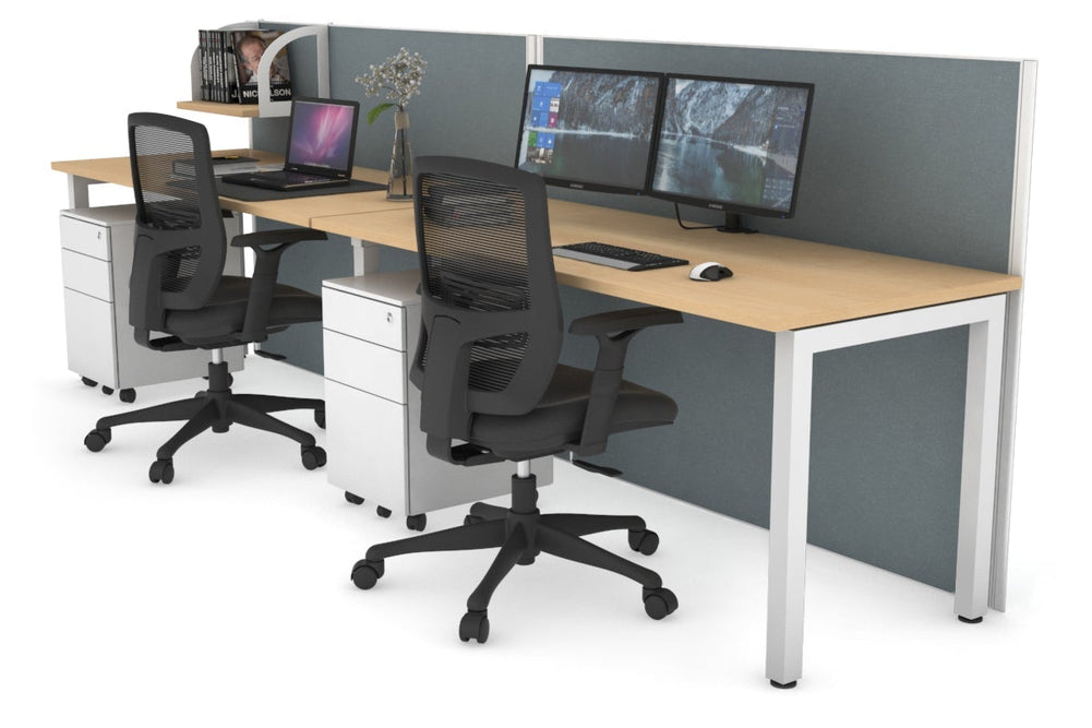 Horizon Quadro 2 Person Run Square Legs Office Workstation [1400L x 700W]-white leg maple cool grey (1200H x 2800W)