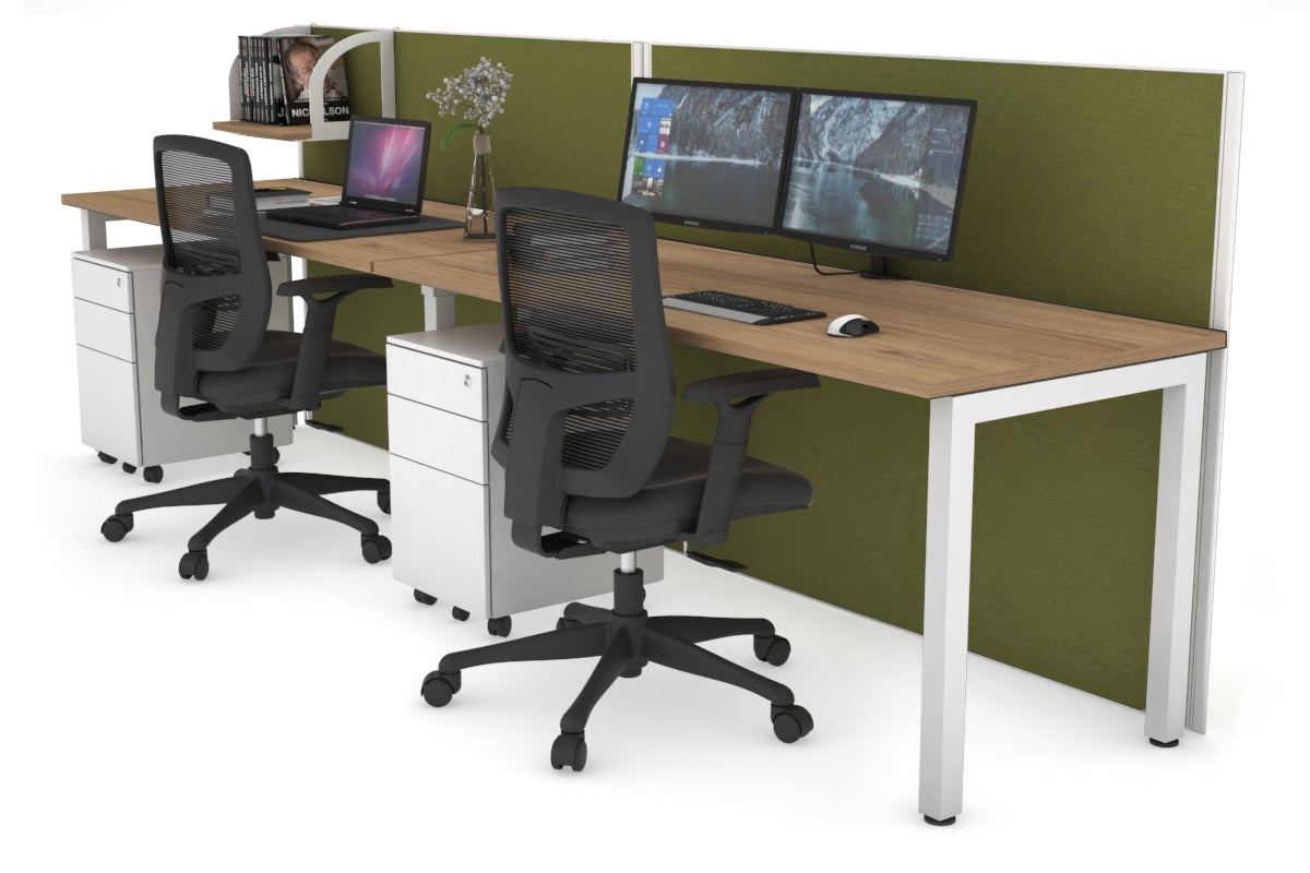 Horizon Quadro 2 Person Run Square Leg Office Workstations [1400L x 700W] Jasonl white leg salvage oak green moss (1200H x 2800W)