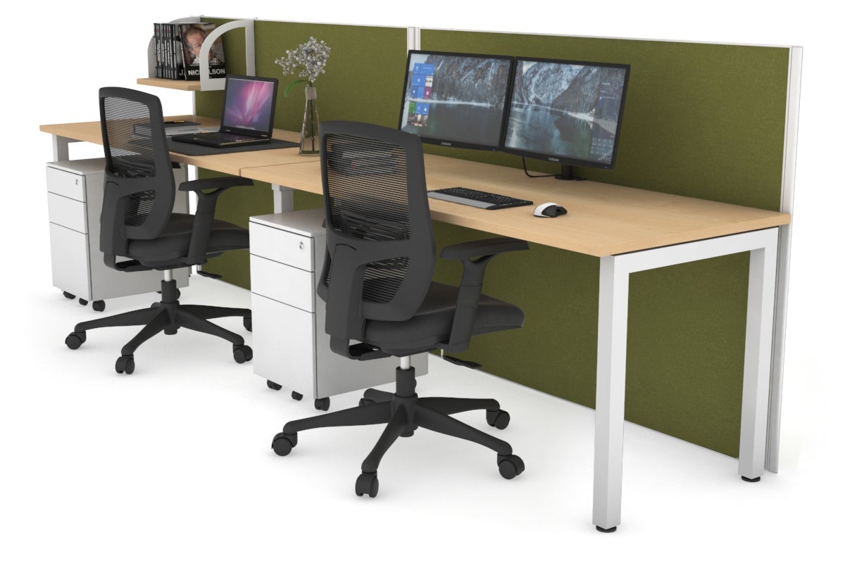 Horizon Quadro 2 Person Run Square Leg Office Workstations [1400L x 700W] Jasonl white leg maple green moss (1200H x 2800W)