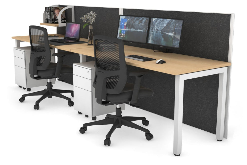 Horizon Quadro 2 Person Run Square Legs Office Workstation [1400L x 700W]-white leg maple moody charcoal (1200H x 2800W)