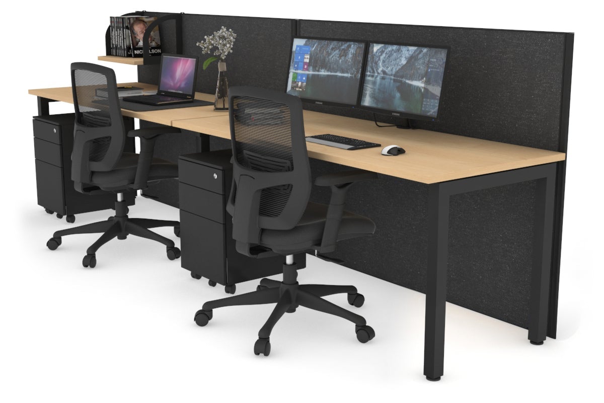 Horizon Quadro 2 Person Run Square Leg Office Workstations [1400L x 700W] Jasonl black leg maple moody charcoal (1200H x 2800W)