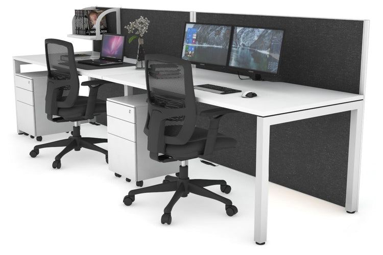 Horizon Quadro 2 Person Run Square Leg Office Workstations [1400L x 800W with Cable Scallop] Jasonl white leg white moody charcoal (1200H x 2800W)