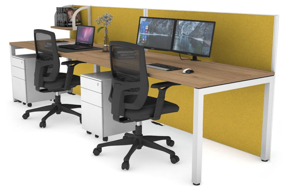 Horizon Quadro 2 Person Run Square Legs Office Workstation [1400L x 800W with Cable Scallop]-white leg salvage oak mustard yellow (1200H x 2800W)
