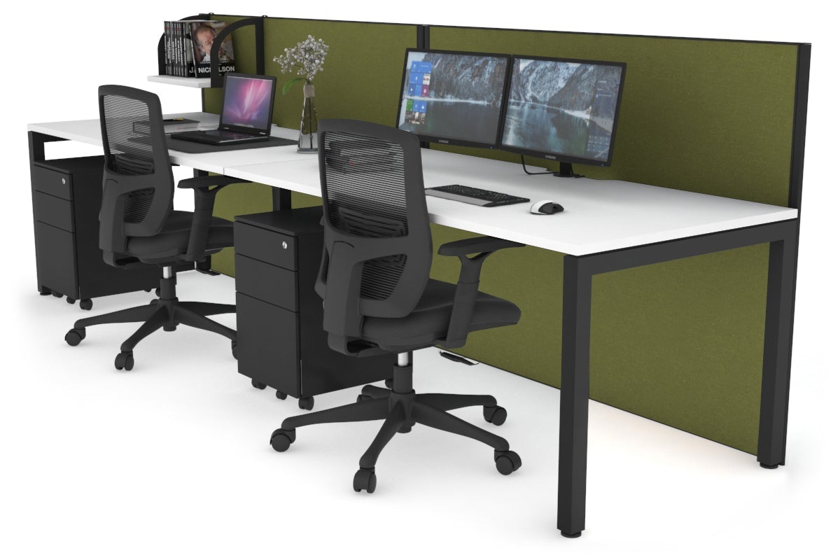 Horizon Quadro 2 Person Run Square Leg Office Workstations [1400L x 800W with Cable Scallop] Jasonl black leg white green moss (1200H x 2800W)