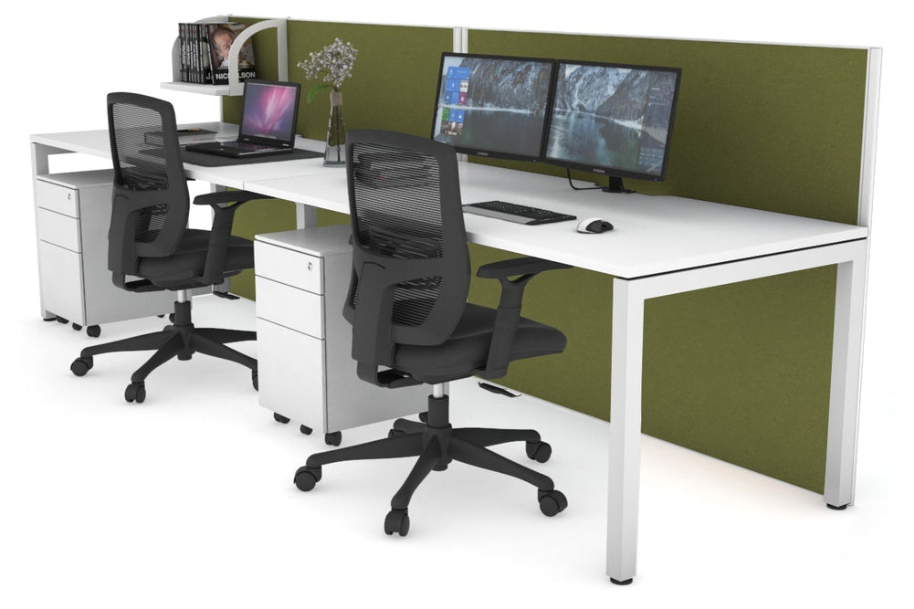 Horizon Quadro 2 Person Run Square Legs Office Workstation [1400L x 800W with Cable Scallop]-white leg white green moss (1200H x 2800W)