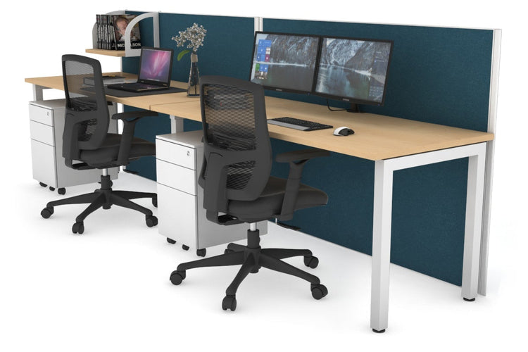 Horizon Quadro 2 Person Run Square Leg Office Workstations [1600L x 700W] Jasonl white leg maple deep blue (1200H x 3200W)