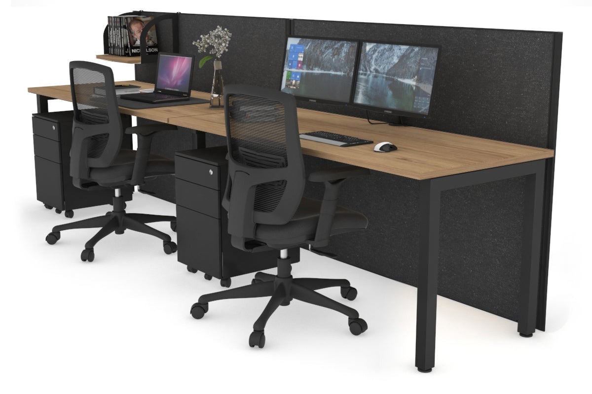 Horizon Quadro 2 Person Run Square Leg Office Workstations [1600L x 700W] Jasonl black leg salvage oak moody charcoal (1200H x 3200W)