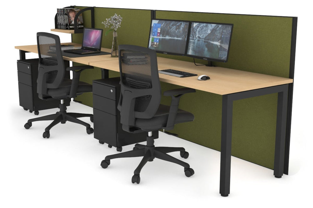 Horizon Quadro 2 Person Run Square Legs Office Workstation [1600L x 700W]-black leg maple green moss (1200H x 3200W)
