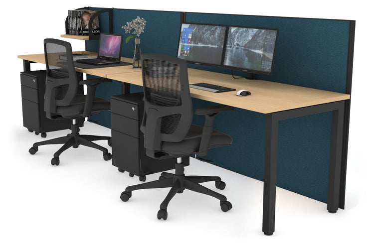 Horizon Quadro 2 Person Run Square Leg Office Workstations [1600L x 700W] Jasonl black leg maple deep blue (1200H x 3200W)