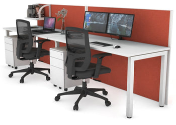 Horizon Quadro 2 Person Run Square Leg Office Workstations [1600L x 700W] Jasonl white leg white orange squash (1200H x 3200W)