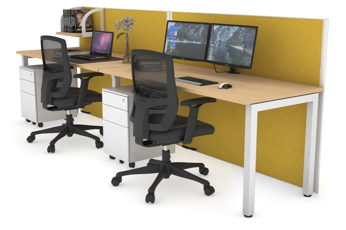 Horizon Quadro 2 Person Run Square Leg Office Workstations [1600L x 700W] Jasonl white leg maple mustard yellow (1200H x 3200W)
