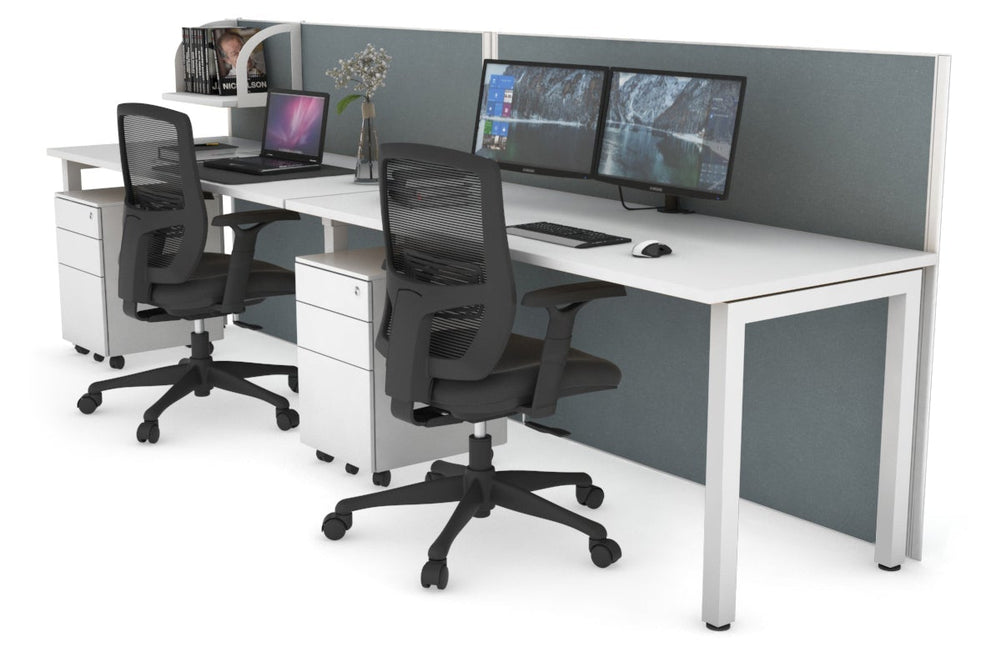 Horizon Quadro 2 Person Run Square Legs Office Workstation [1600L x 700W]-white leg white cool grey (1200H x 3200W)