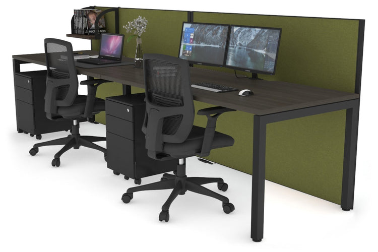 Horizon Quadro 2 Person Run Square Leg Office Workstations [1600L x 800W with Cable Scallop] Jasonl black leg dark oak green moss (1200H x 3200W)