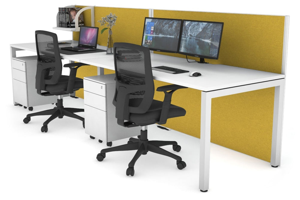 Horizon Quadro 2 Person Run Square Legs Office Workstation [1600L x 800W with Cable Scallop]-white leg white mustard yellow (1200H x 3200W)