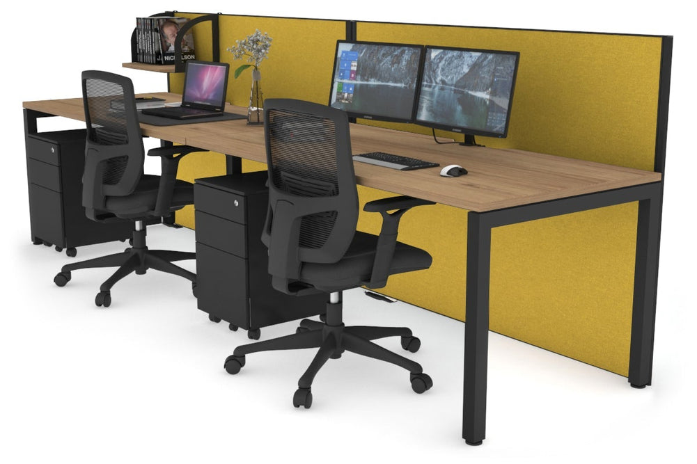 Horizon Quadro 2 Person Run Square Legs Office Workstation [1600L x 800W with Cable Scallop]-black leg salvage oak mustard yellow (1200H x 3200W)