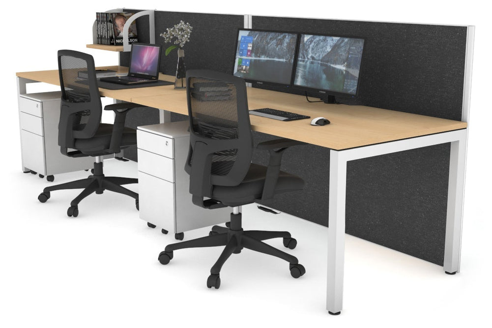 Horizon Quadro 2 Person Run Square Legs Office Workstation [1600L x 800W with Cable Scallop]-white leg maple moody charcoal (1200H x 3200W)