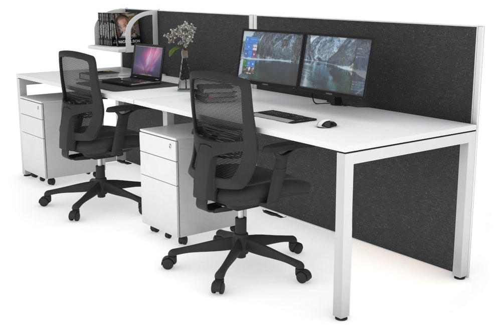 Horizon Quadro 2 Person Run Square Legs Office Workstation [1600L x 800W with Cable Scallop]-white leg white moody charcoal (1200H x 3200W)