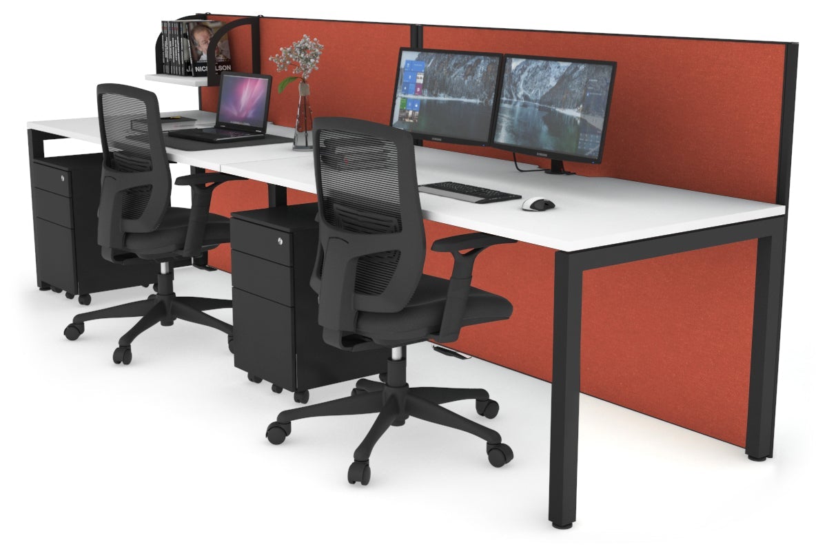 Horizon Quadro 2 Person Run Square Leg Office Workstations [1600L x 800W with Cable Scallop] Jasonl black leg white orange squash (1200H x 3200W)
