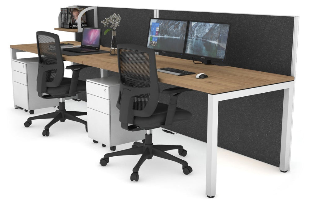 Horizon Quadro 2 Person Run Square Legs Office Workstation [1600L x 800W with Cable Scallop]-white leg salvage oak moody charcoal (1200H x 3200W)