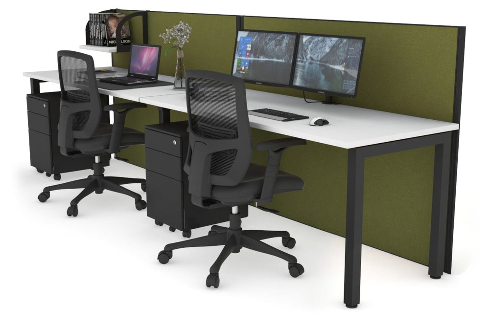 Horizon Quadro 2 Person Run Square Legs Office Workstation [1800L x 700W]-black leg white green moss (1200H x 3600W)