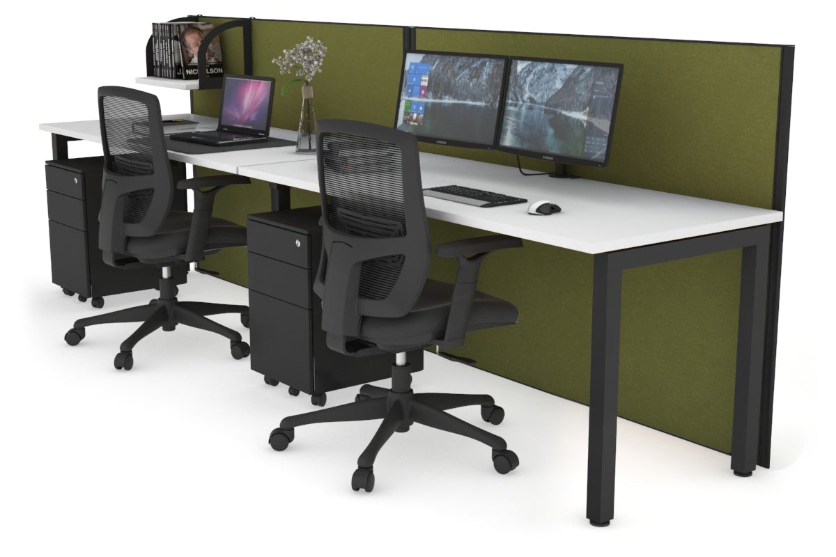Horizon Quadro 2 Person Run Square Leg Office Workstations [1800L x 700W] Jasonl black leg white green moss (1200H x 3600W)