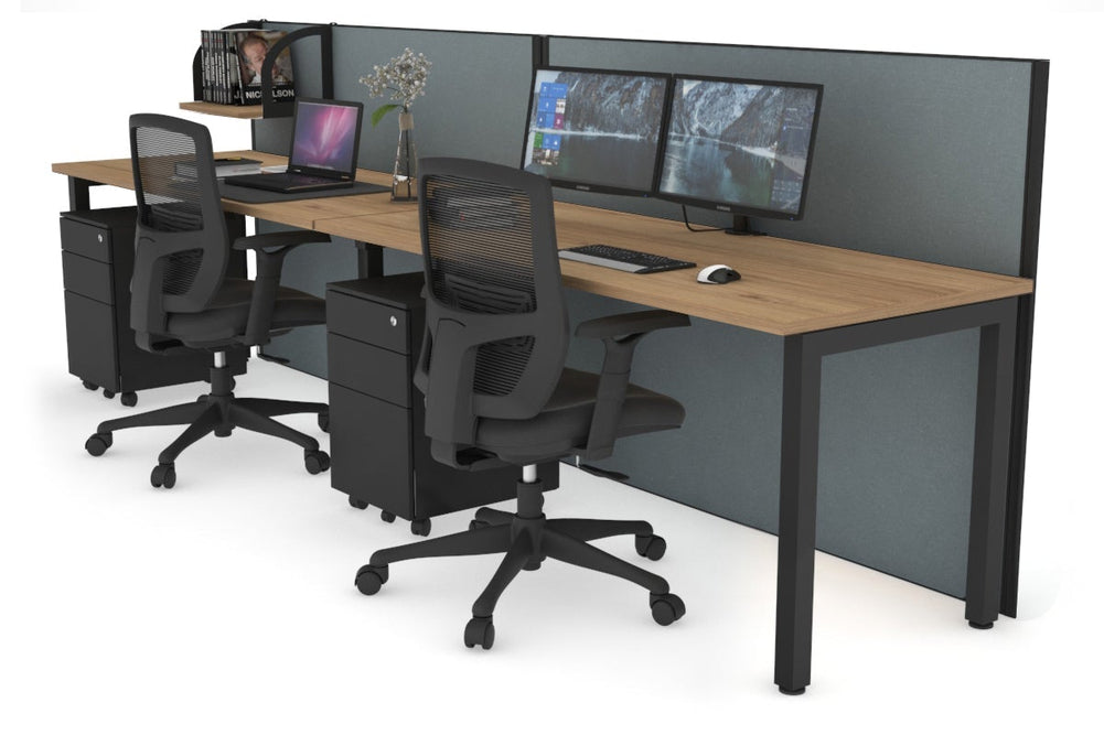 Horizon Quadro 2 Person Run Square Legs Office Workstation [1800L x 700W]-black leg salvage oak cool grey (1200H x 3600W)