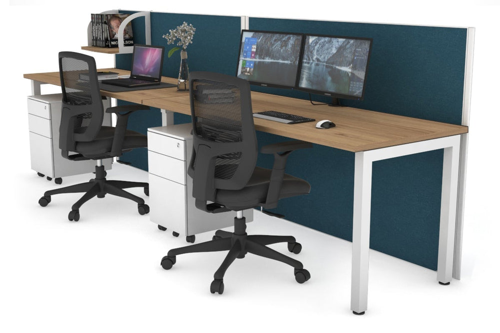 Horizon Quadro 2 Person Run Square Legs Office Workstation [1800L x 700W]-white leg salvage oak deep blue (1200H x 3600W)