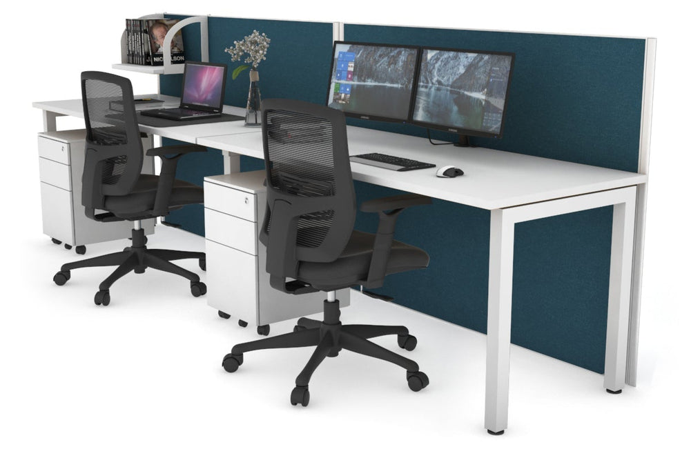 Horizon Quadro 2 Person Run Square Legs Office Workstation [1800L x 700W]-white leg white deep blue (1200H x 3600W)