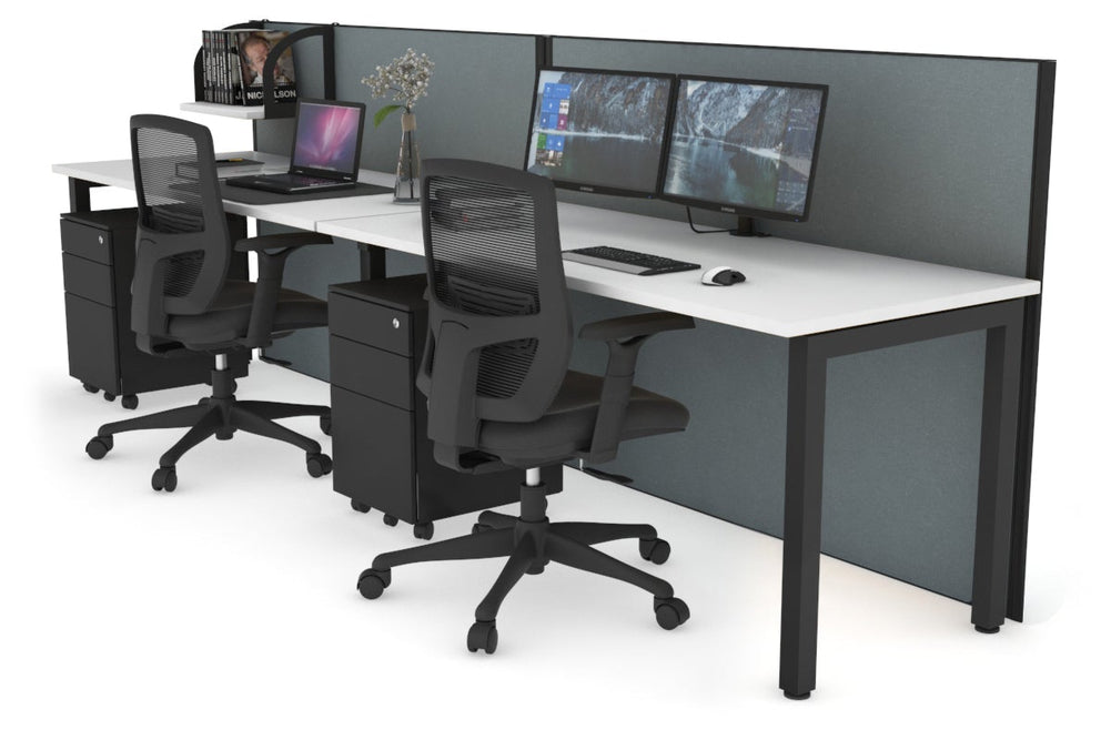 Horizon Quadro 2 Person Run Square Legs Office Workstation [1800L x 700W]-black leg white cool grey (1200H x 3600W)
