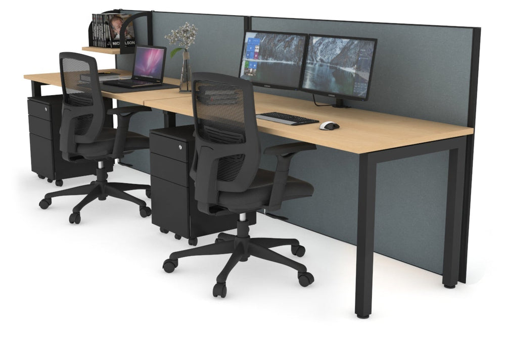 Horizon Quadro 2 Person Run Square Legs Office Workstation [1800L x 700W]-black leg maple cool grey (1200H x 3600W)