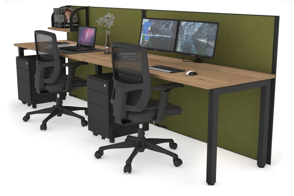 Horizon Quadro 2 Person Run Square Legs Office Workstation [1800L x 700W]-black leg salvage oak green moss (1200H x 3600W)