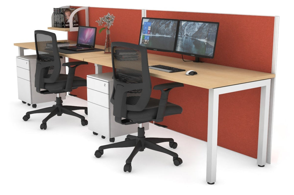 Horizon Quadro 2 Person Run Square Legs Office Workstation [1800L x 700W]-white leg maple orange squash (1200H x 3600W)
