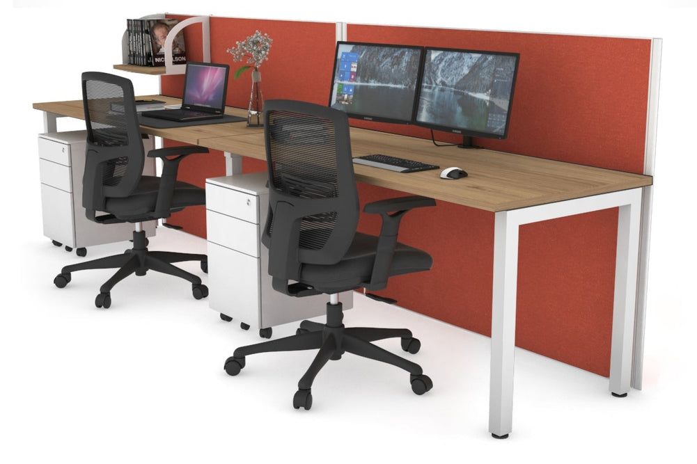 Horizon Quadro 2 Person Run Square Legs Office Workstation [1800L x 700W]-white leg salvage oak orange squash (1200H x 3600W)