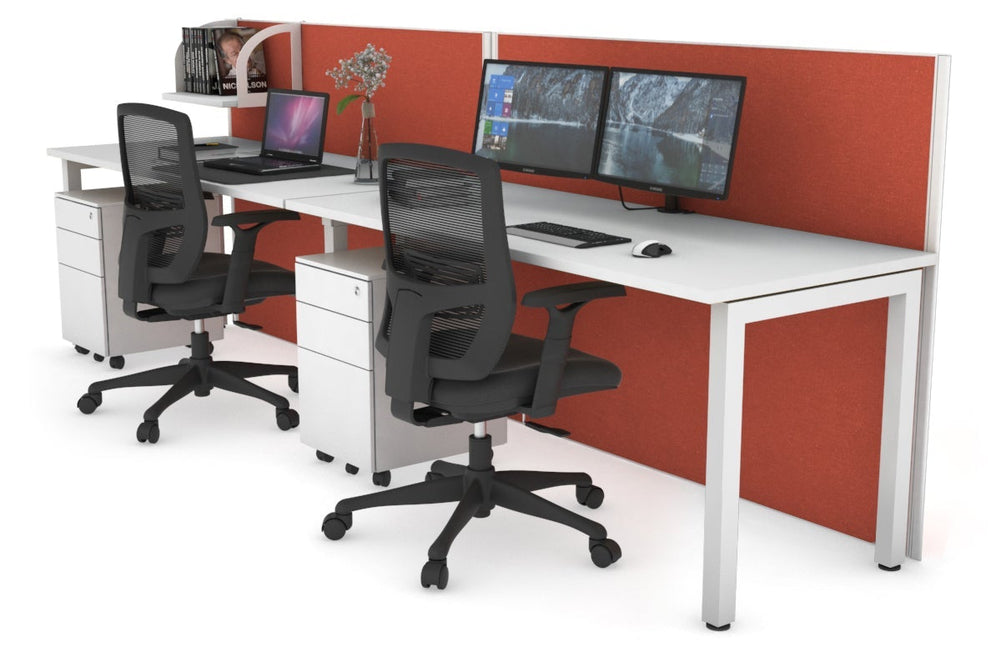 Horizon Quadro 2 Person Run Square Legs Office Workstation [1800L x 700W]-white leg white orange squash (1200H x 3600W)