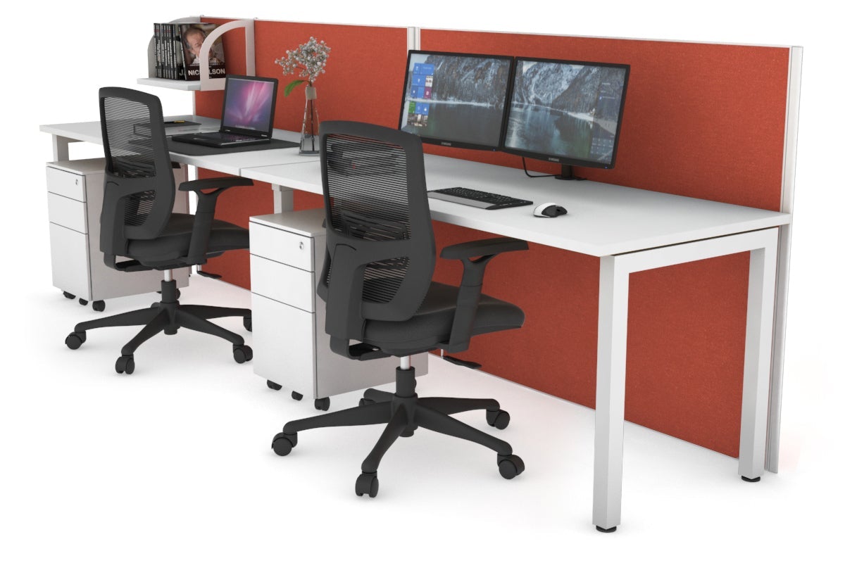 Horizon Quadro 2 Person Run Square Leg Office Workstations [1800L x 700W] Jasonl white leg white orange squash (1200H x 3600W)