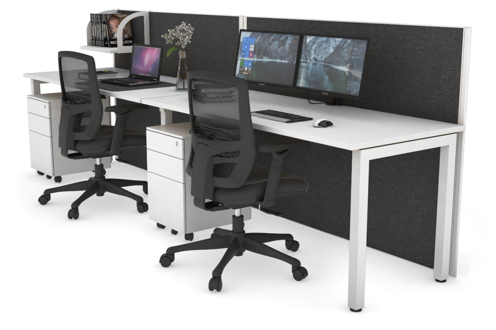 Horizon Quadro 2 Person Run Square Legs Office Workstation [1800L x 700W]-white leg white moody charcoal (1200H x 3600W)