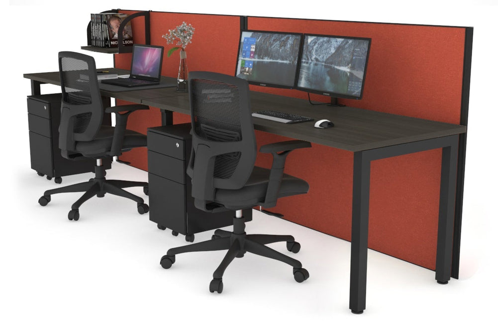 Horizon Quadro 2 Person Run Square Legs Office Workstation [1800L x 700W]-black leg dark oak orange squash (1200H x 3600W)