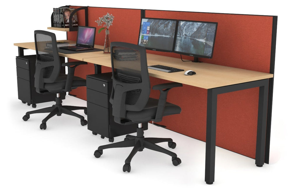 Horizon Quadro 2 Person Run Square Legs Office Workstation [1800L x 700W]-black leg maple orange squash (1200H x 3600W)