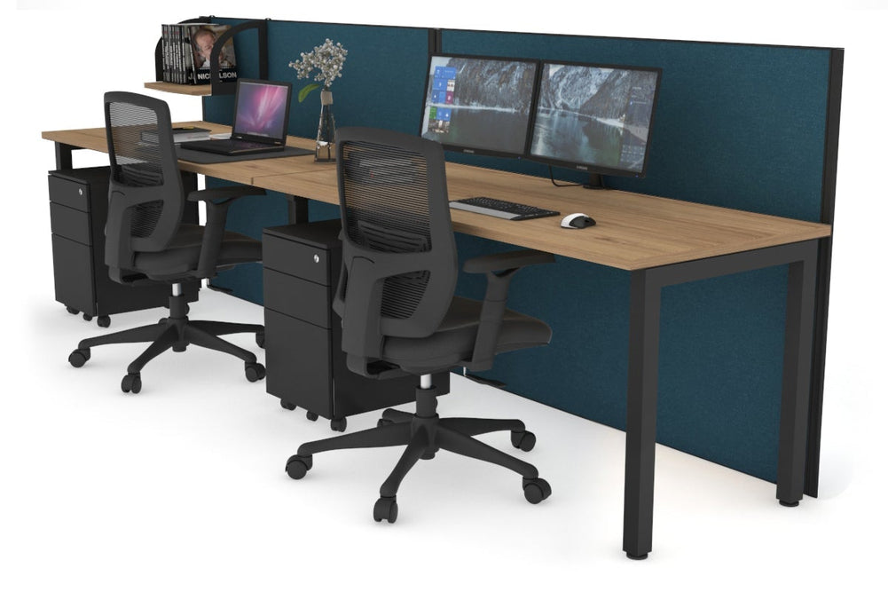 Horizon Quadro 2 Person Run Square Legs Office Workstation [1800L x 700W]-black leg salvage oak deep blue (1200H x 3600W)