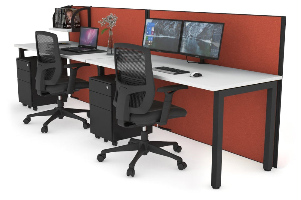 Horizon Quadro 2 Person Run Square Legs Office Workstation [1800L x 700W]-black leg white orange squash (1200H x 3600W)
