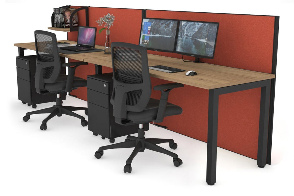 Horizon Quadro 2 Person Run Square Legs Office Workstation [1800L x 700W]-black leg salvage oak orange squash (1200H x 3600W)